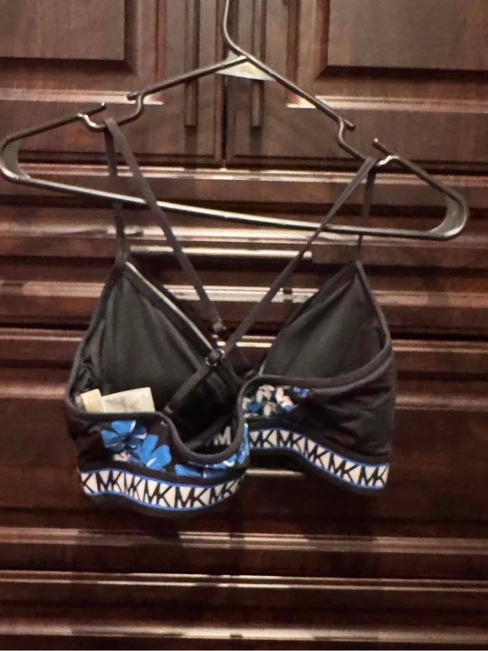 Michael Kors Black Floral Sports Bra with Blue Accents SIZE LARGE